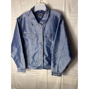 R.V.T Jeans Co. Shiny Blue Denim Trucker Jacket Women 18-20 EUC